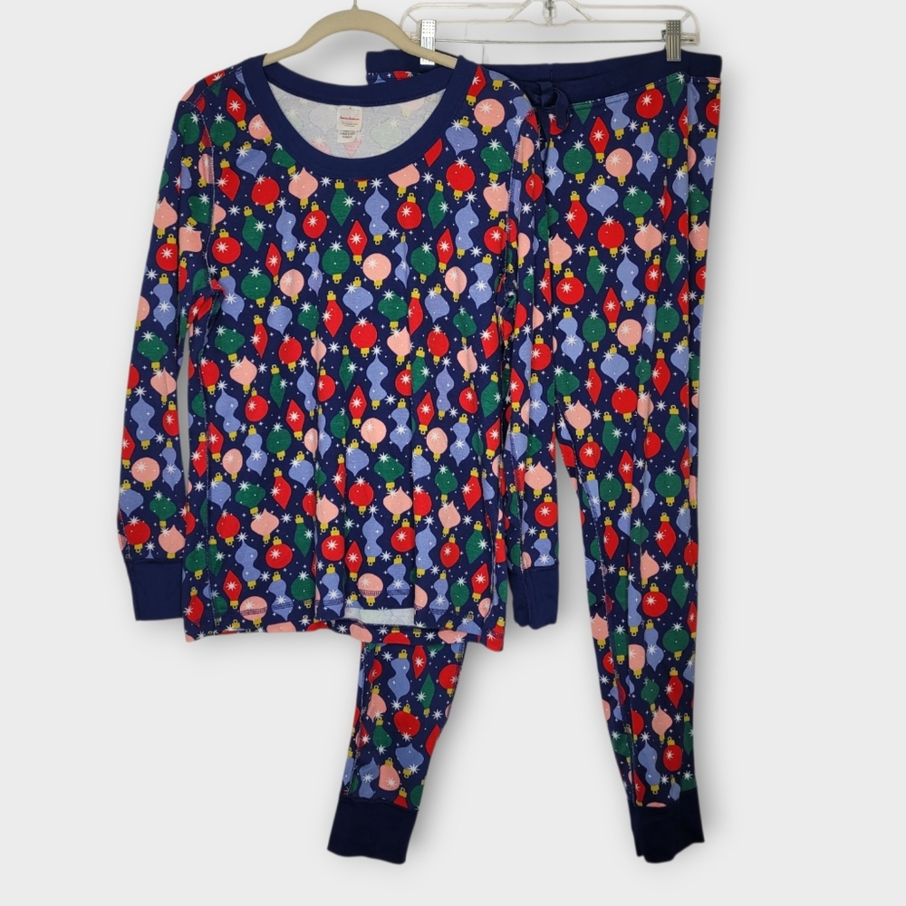 Hanna Andersson Unisex Long John Pajama Set XL Shiny Bright Ornaments Christmas